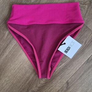 NWT Beach Riot Ribbed High-Waist Swim Bottoms - Bright Pink XS